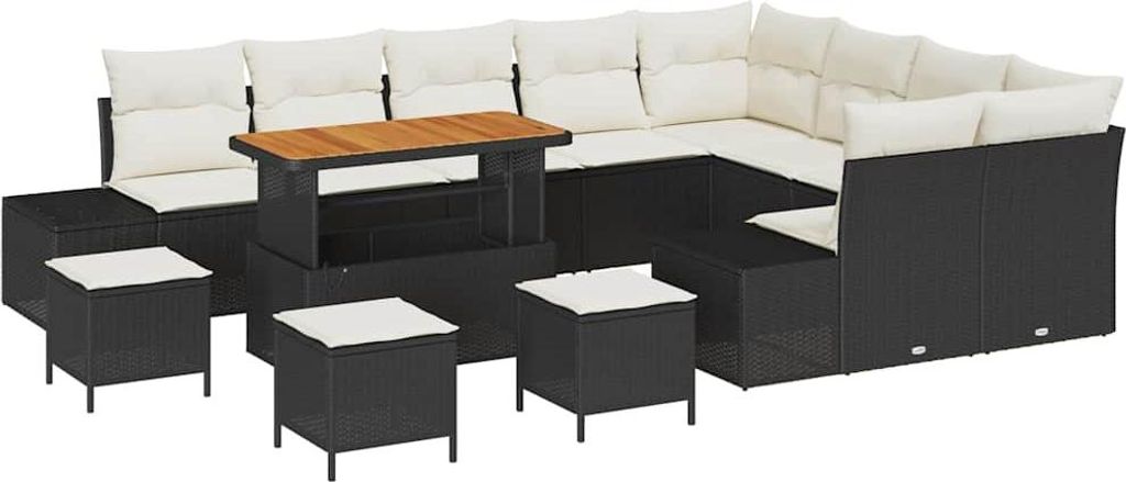 Gartensofa-set mit Kissen 13 pcs Schwarz Poly-Rattan
