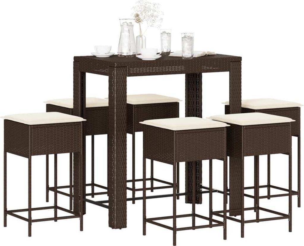 CLORIS 7-tlg. Gartenbar-Set mit Kissen Braun Poly Rattan - Gartenmöbelgarnituren 3261453
