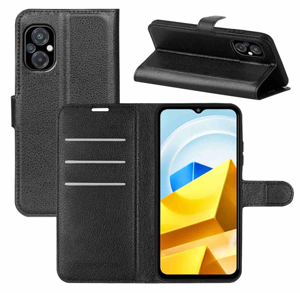 Für Xiaomi Poco M5 Handy Tasche Schwarz Etuis Kunst-Leder Produktbild 
