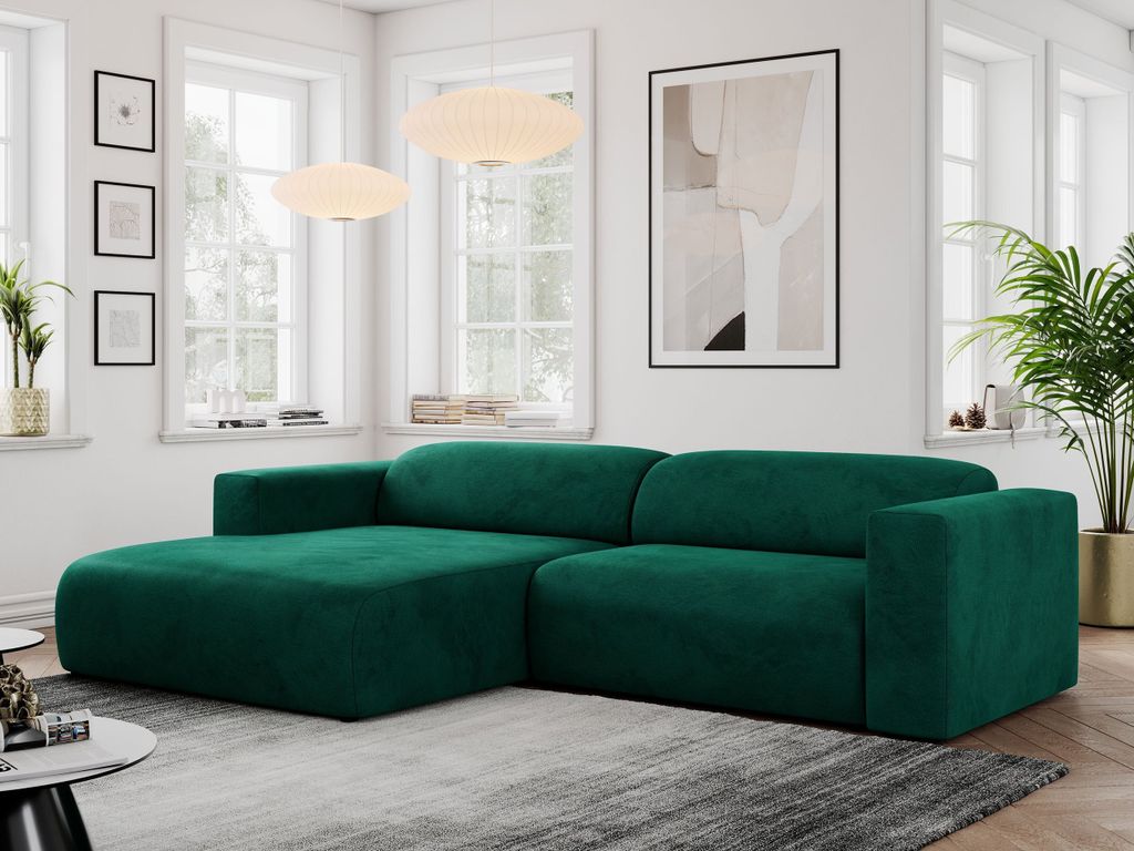 MKS MEBLE Ecksofa, Sofa L-Form, Wohnlandschaft L-Form, Modern Design Couch, Sofagarnitur, Couchgarnitur, Polsterecke - PASADENA -Grün Velvet - lin...