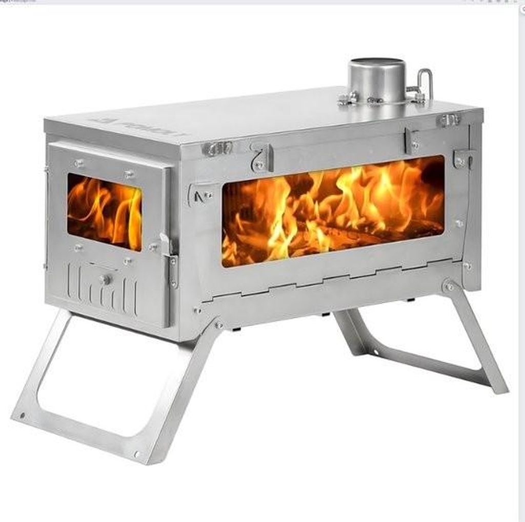 Holzofen Camping - Tragbar - Faltbar - Edelstahlofen - Brennofen für verfestigten Alkohol - Mit Grill - Aufbewahrungstasche