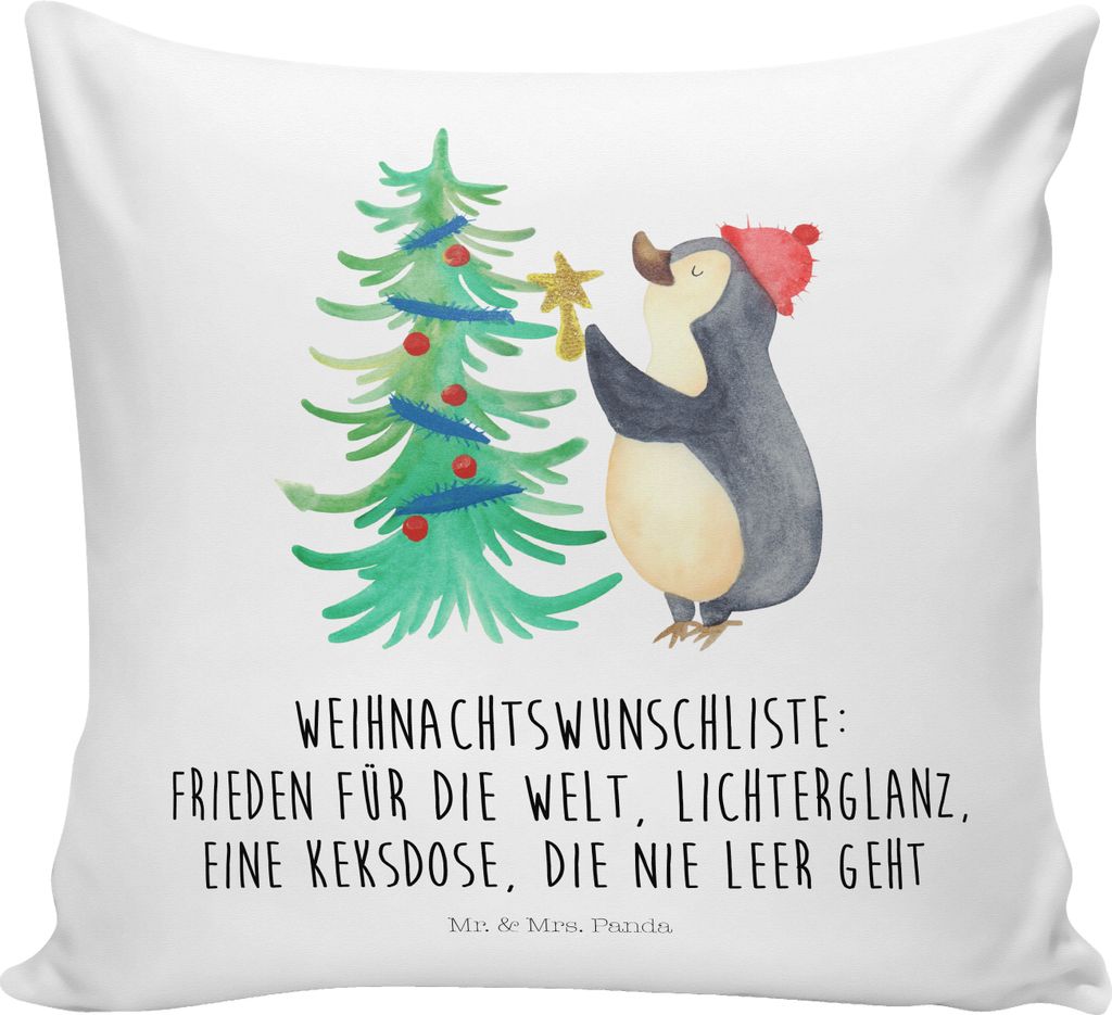 Mr. & Mrs. Panda Kuschelkissen Pinguin Weihnachtsbaum - Weiß - Geschenk, Dekokissen, Deko Kissen, Polster, Winter, zier, 40x40, Weihnachten, Winte...