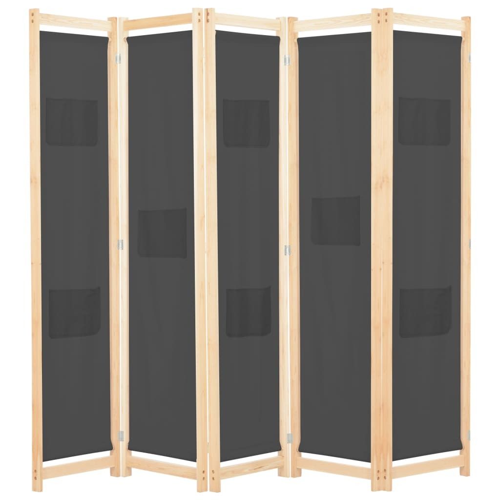 vidaXL 5-teiliger Raumteiler Grau 200 x 170 x 4 cm Stoff Produktbild 