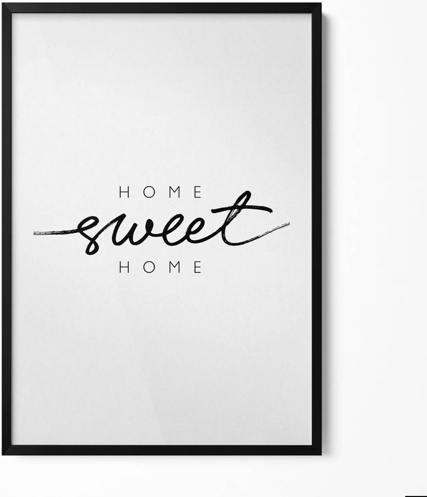 Dekoratives Schild für die Wohnung „Home, sweet home“– Wandbild mit Rahmen – Gerahmtes Bild – Wanddekoration – 70x100 cm – Schwarz R...