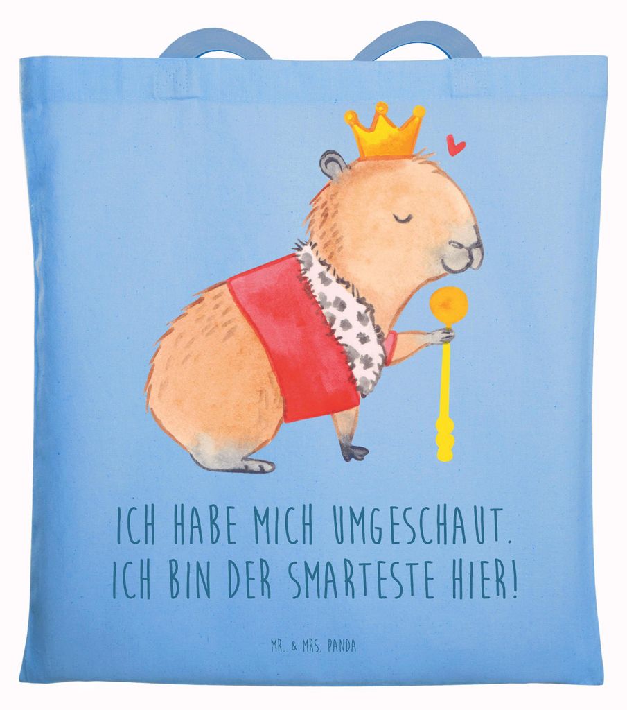 Mr. & Mrs. Panda Jutetasche Capybara König - Sky Blue - Geschenk, Tasche, Tote Bag, Schultasche, canvas, Jutebeutel, Lustige Sprüche, Einkaufstasche