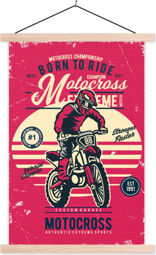 MuchoWow Textilposter Motocross - Vintage - Angebot 60x90 cm mit holzfarbenen Rahmen - Textil