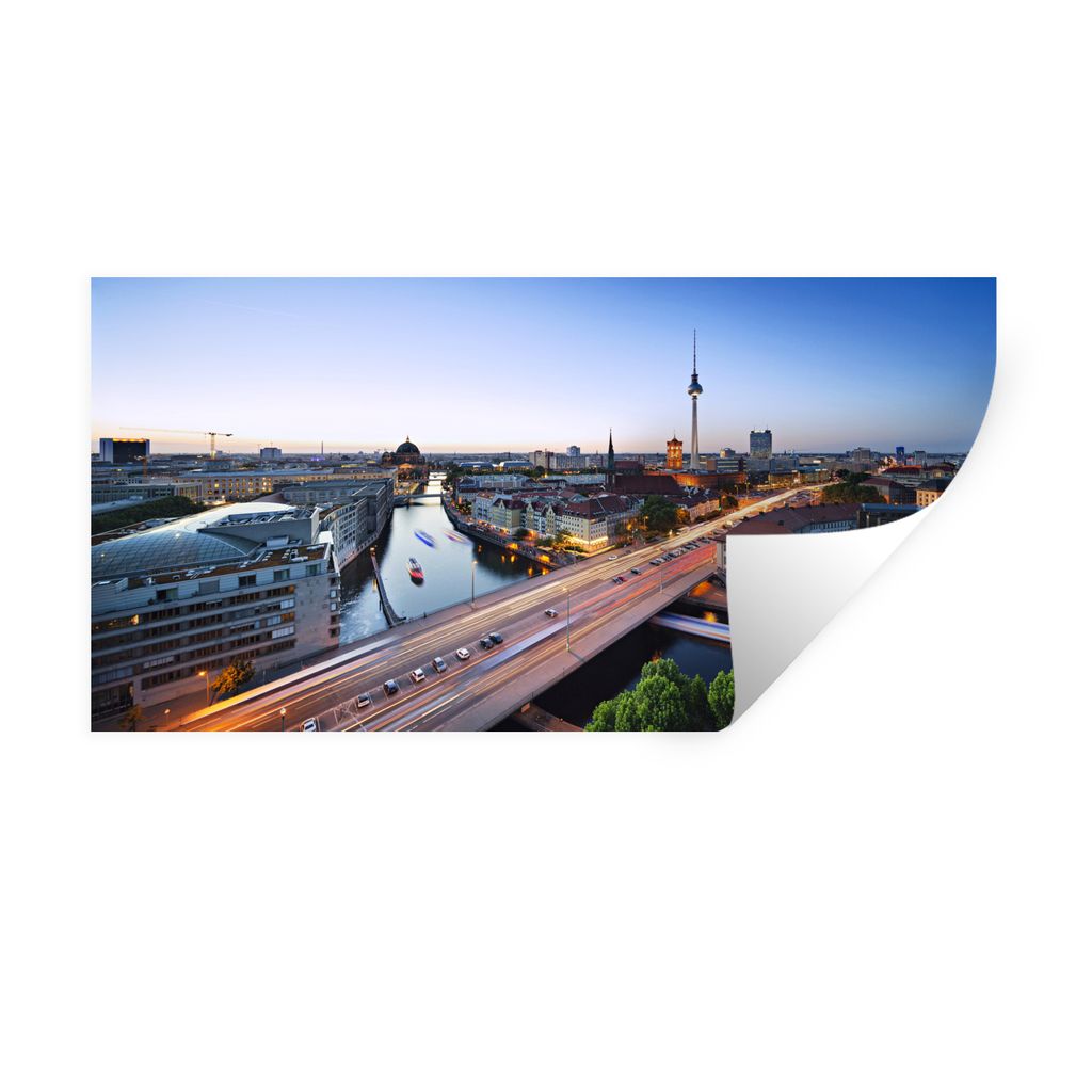 MuchoWow Wandtattoo Wandsticker Wandaufkleber Berlin - Abend - Deutschland 160x80 cm Selbstklebend und Repositionierbar - Sticker - Dekorfolie