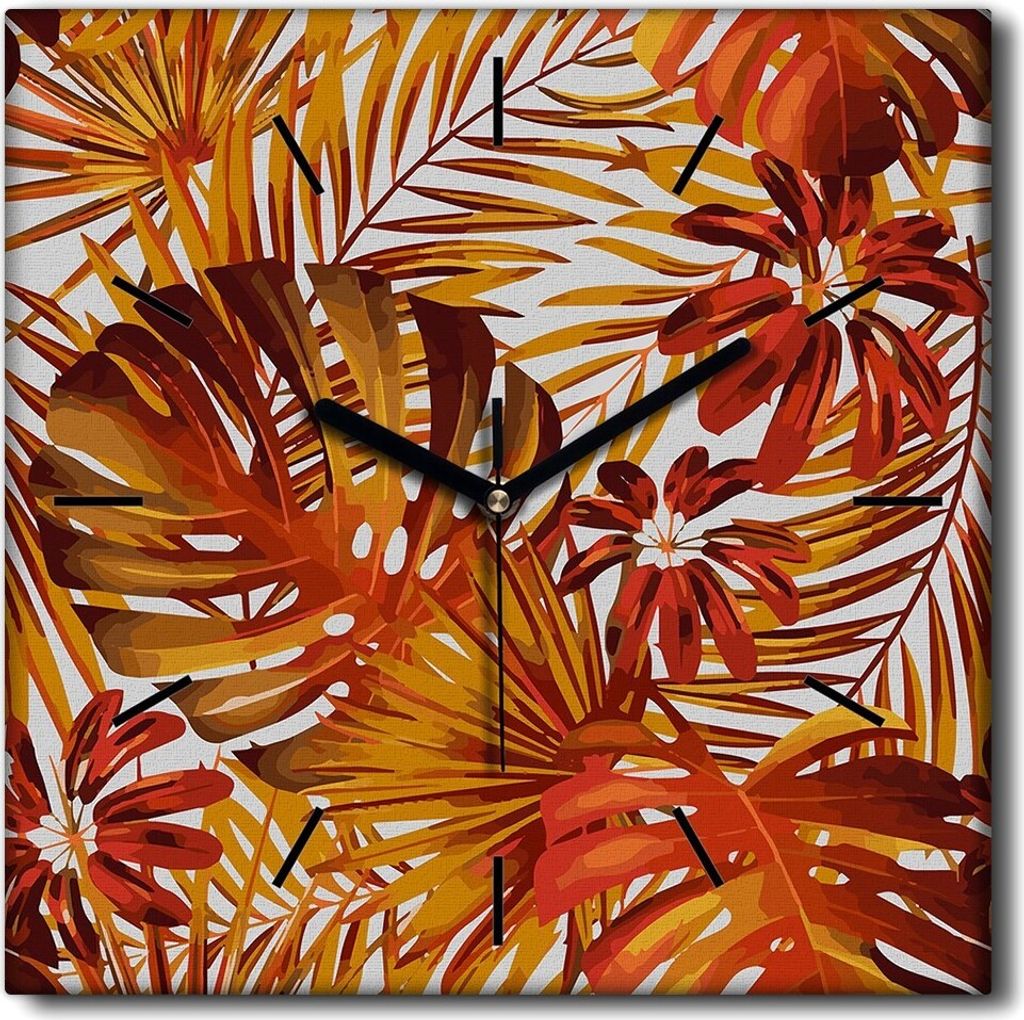Coloray Uhr auf Leinwand 30x30 cm Wand Uhr Dekoration Wohnzimmer Segeltuch schwarze Hände -Naturpflanze Blumen