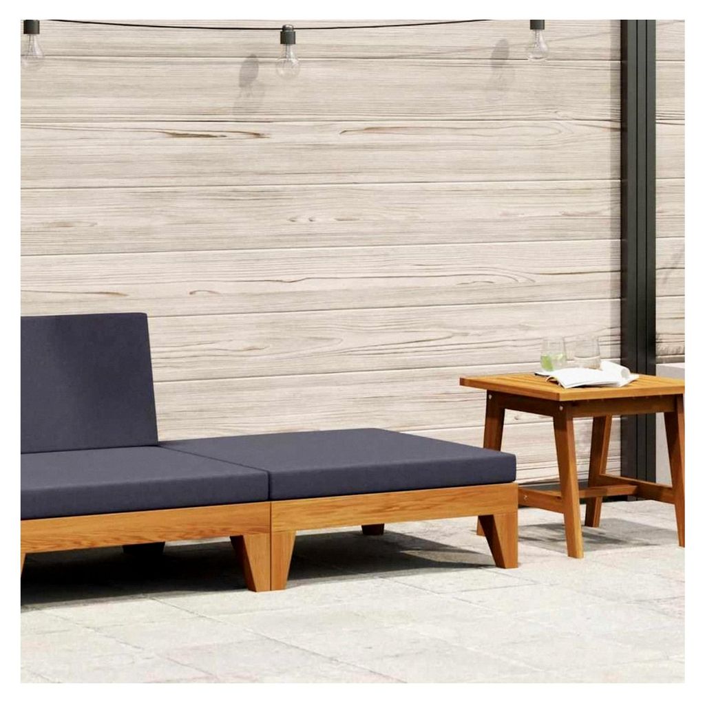 Modularer Fußhocker aus massivem Akazienholz mit dunkelgrauem Kissen, 66x66x20 cm, wetterbeständig, für Garten, Terrasse und Balkon, vielseitig ...