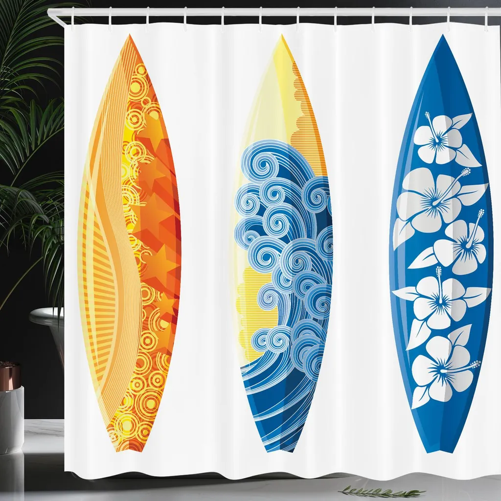 RosieLily Tenda Da Doccia Con Orso E Squalo Surf – 180x200 Cm, Impermeabile, Con 12 Ganci