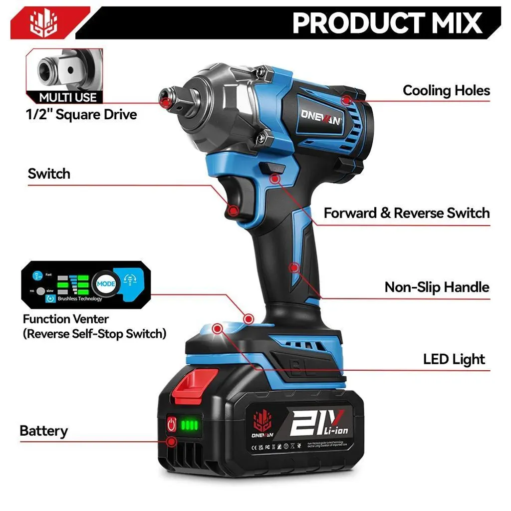 Visseuse à chocs sans fil 18V Brushless 1200 Nm avec 2 batteries Gold