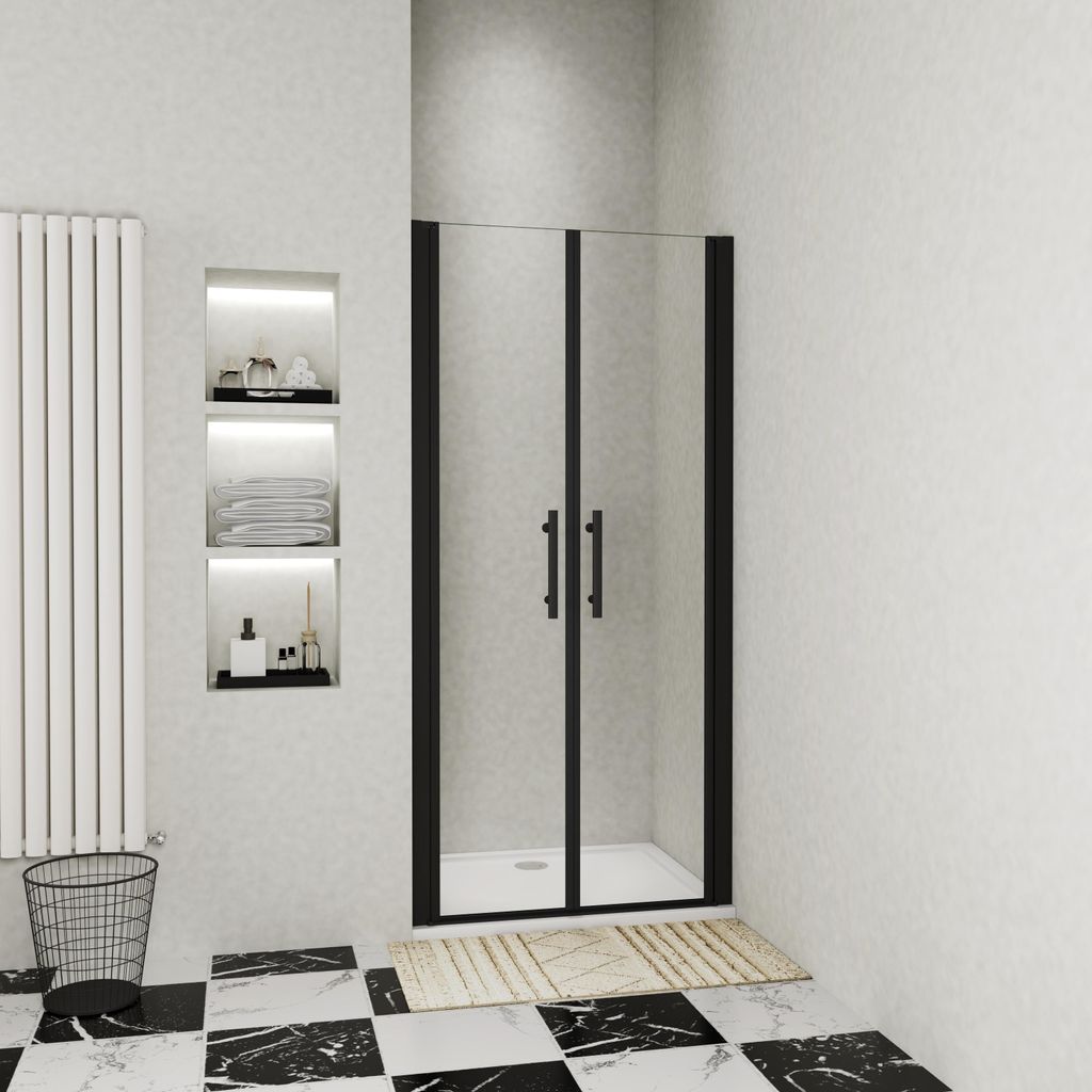 Duschspa Doppeltür 80x180cm Nischentür Schwarz Duschtür 6mm Produktbild 