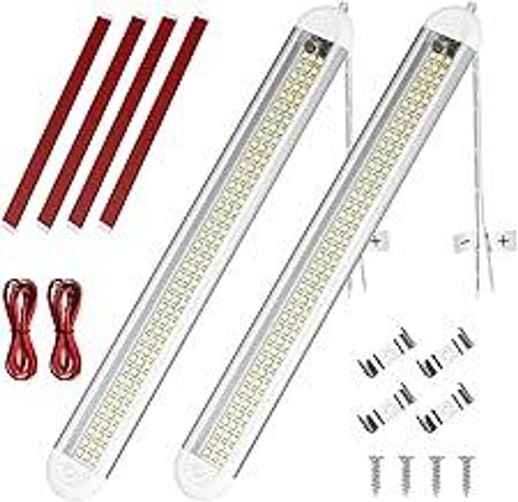 URAQT 120 LED Innenbeluchtung, 2 Stück 12V Leiste 1600LM 8W DC Innenlichtleiste Mit 2 Verlängerungskabeln y Schalter für Auto Wohnmobil Van Bus ...