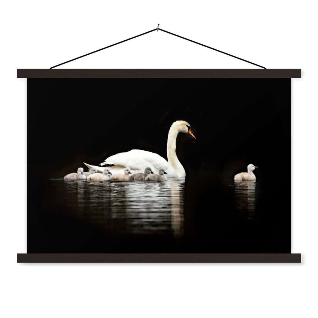 MuchoWow Textilposter Schwan - Küken - Schwarz 120x80 cm mit schwarzem Rahmen - Wanddeko