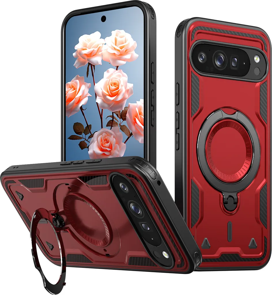 Cover Pixel 9 Pro XL Antiurto con Supporto Magnetico - Rosso Militare