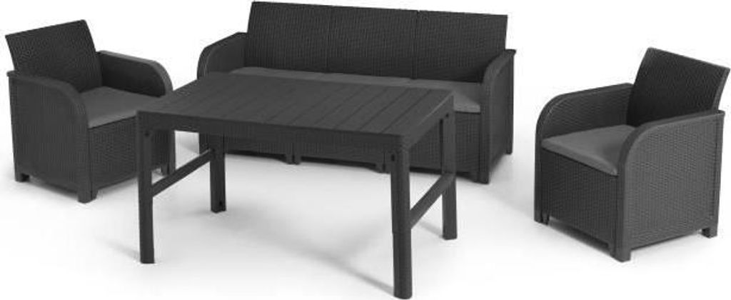 Gartenmöbel Set, Allibert by KETER SanRemo, 5-Sitzer, Graphitgrau, Mit Kissen, Geflechtoptik, Tisch höhenverstellbar