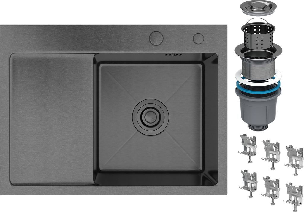 Granitan | Stahlspüle - Spülbecken 1-Kammer - 58x48 cm - Rechteckig - Schwarz - Bari