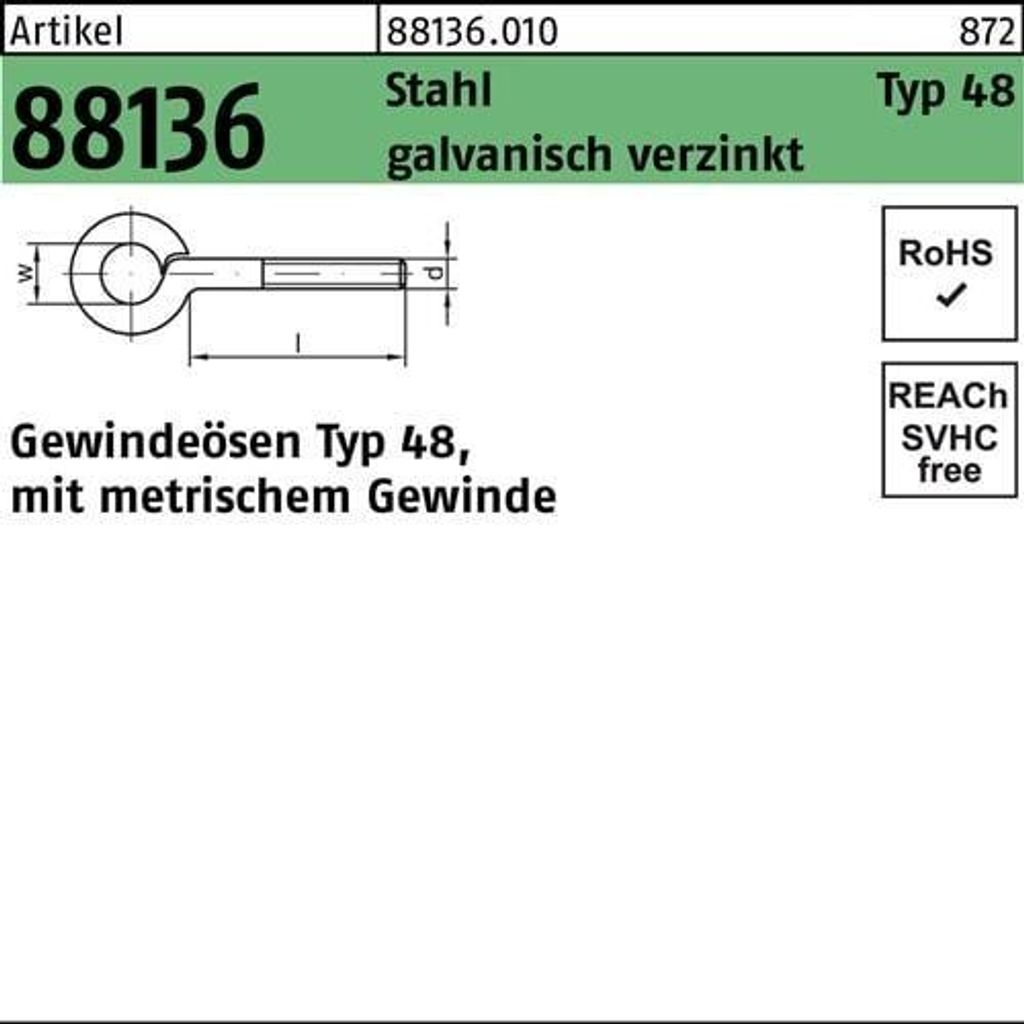 Reyher Gewindeösen Typ 48 M 8x25 vz (50 Stück)