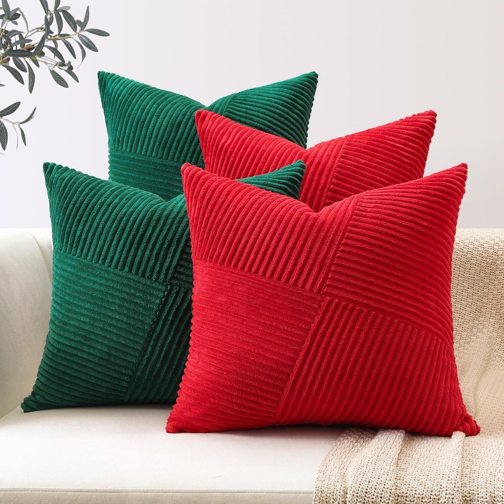 Set mit 4 Kissenbezügen aus Cord, Sofakissen aus Cord mit Windmühlenstreifen, Dekokissen, Patchwork-Design, dekorative Kissenbezüge für das Woh...