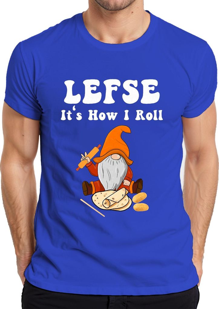 LEFSE It's How I Roll gnome rolling pin Norwegian funny kitchen Herren T-Shirt, Blau, 3XL