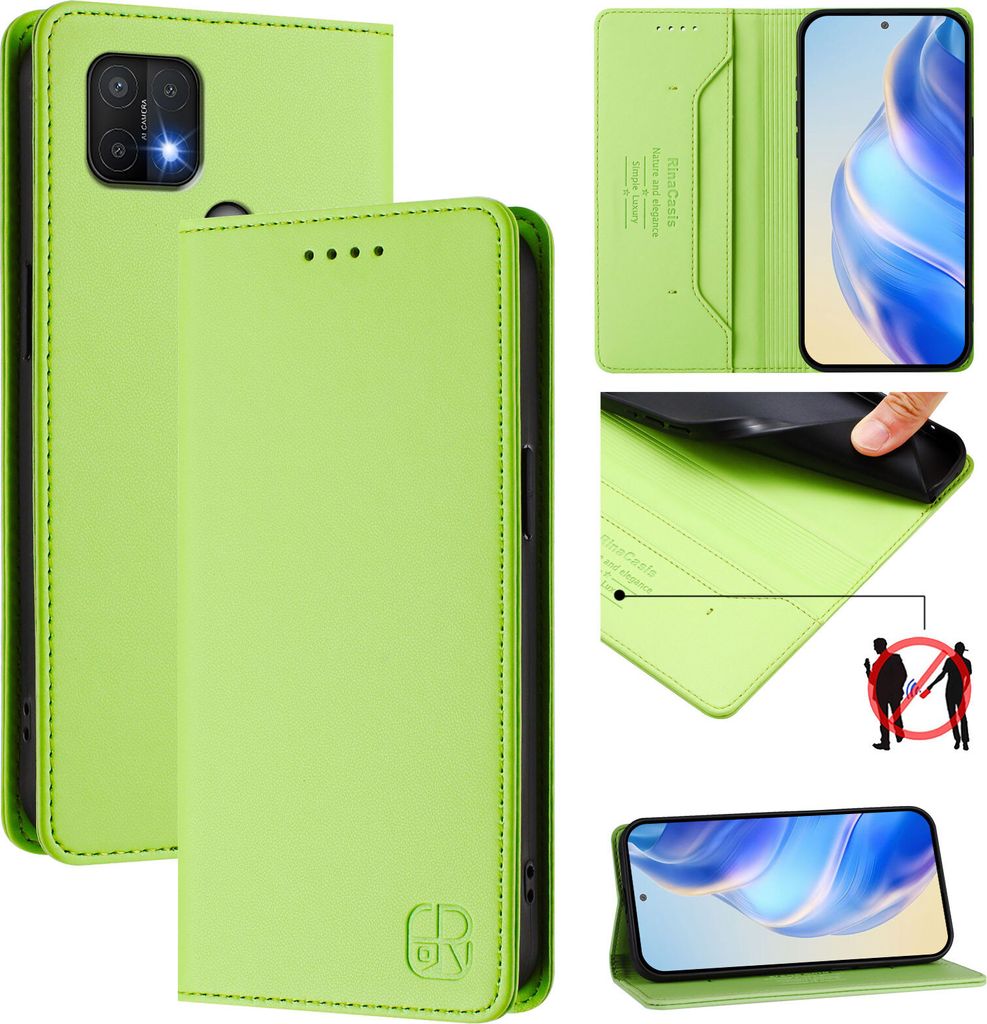 Lederhülle für Oppo A15/A15S/A35 Hülle Flip Brieftasche Kartenfächern Ständer Schutzhülle Grün