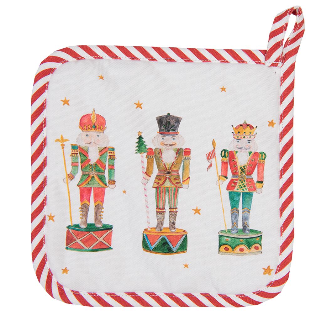 Clayre & Eef Topflappen 20x20 cm Weiß Rot Baumwolle Produktbild 