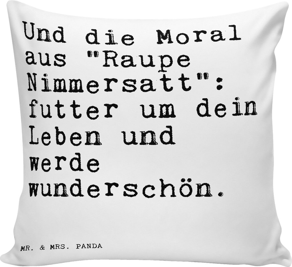 Mr. & Mrs. Panda Sofa Kissen Und die Moral aus... - Weiß - Geschenk, Spruch, Zitate, Dekokissen, Sofakissen, 40x40, Abnehmen, Sprüche Weisheiten ...
