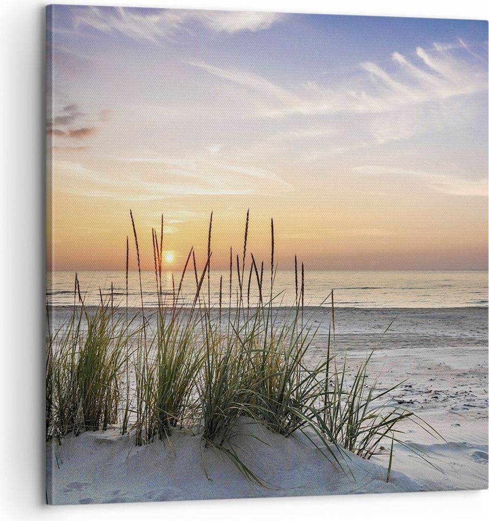 Bild auf Leinwand - Leinwandbild - Einteilig - Westen Sonne Strand - 60x60cm - Wand Bild - Wanddeko - Wandbilder - Leinwanddruck - Bilder - Wanddek...