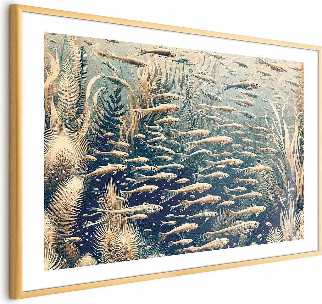 Poster Fauna Oceanica 60x40 cm Cornice Dorata con Margine Elegante
