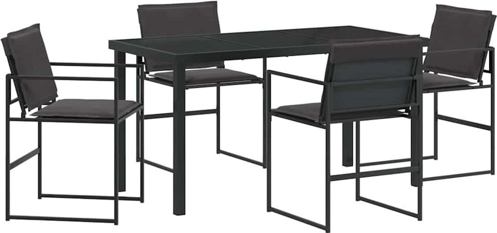 vidaXL Garten Essgruppe 5 pcs Schwarz Pulverbeschichteter Stahl