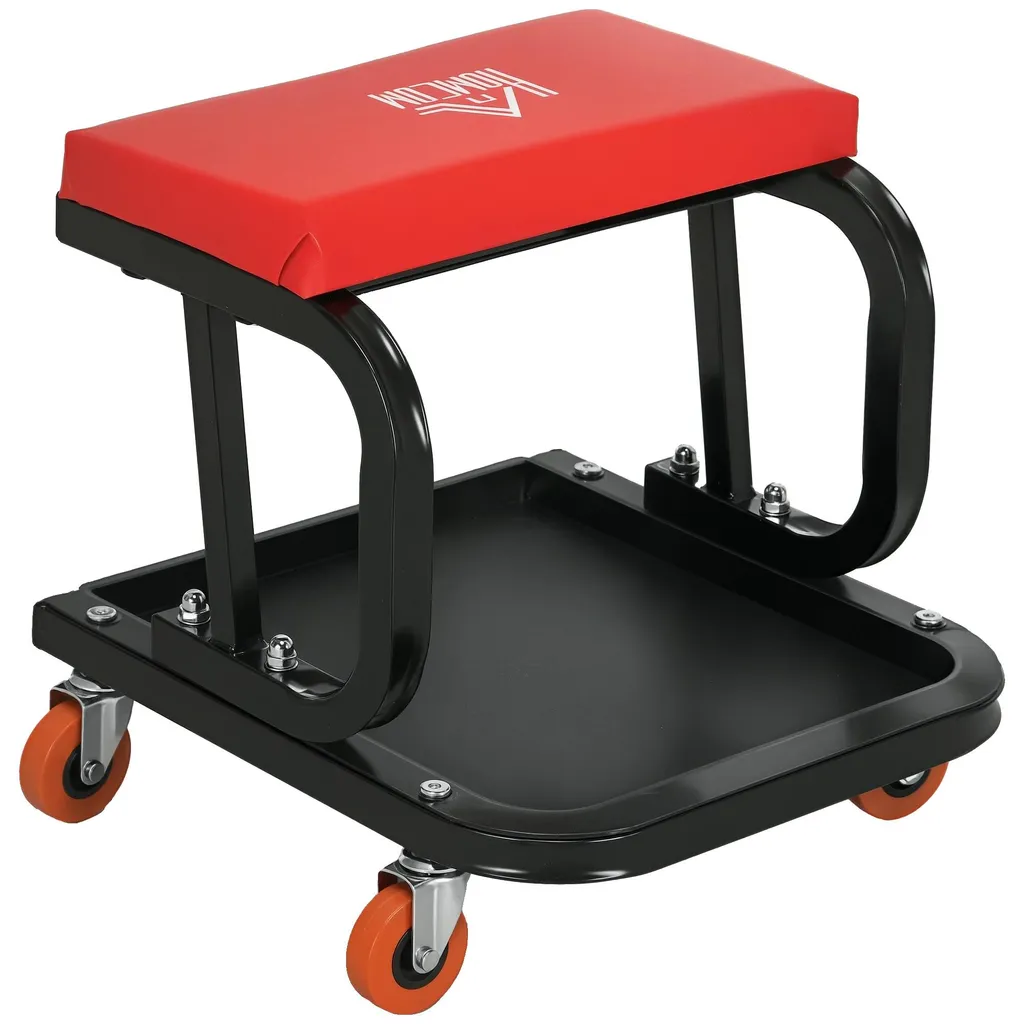 Chaise d'atelier rouge avec porte-outils mobile 38x35x37 cm - Réf 5021