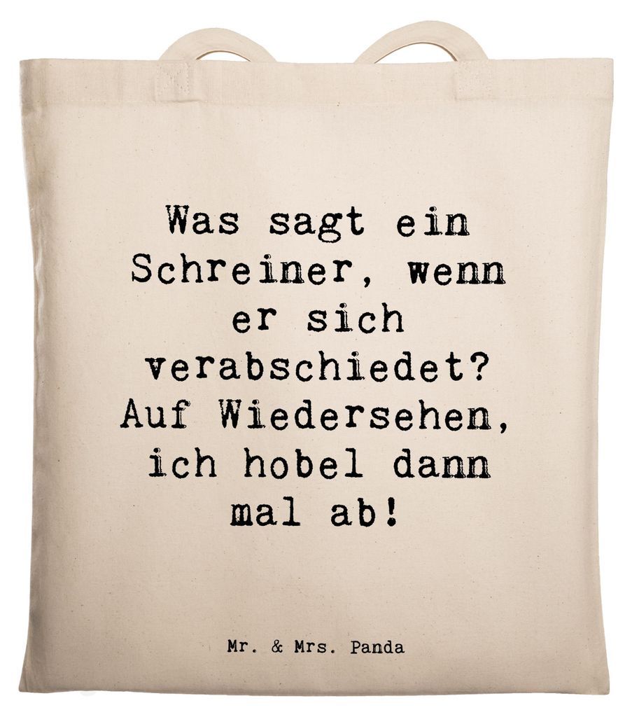 Mr. & Mrs. Panda Tote Bag Spruch Schreiner Abschied - Transparent - Geschenk, Tasche, dokumententasche, Wortspiel, personalisierte Geschenke, Holzm...