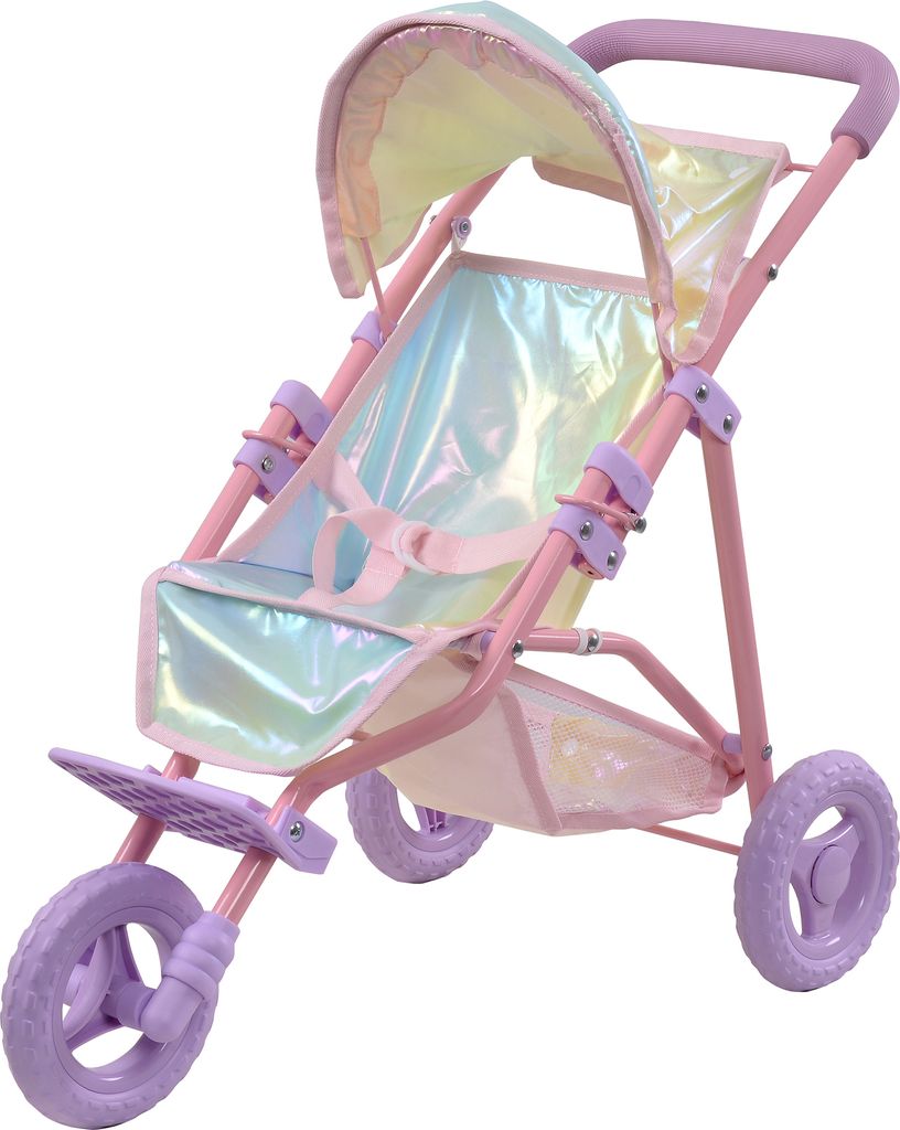 Olivia's Little World Puppenwagen Jogging – Robust, Mit Verstellbarem Verdeck, 3-Punkt-Gurt | Für Puppen 38-46 Cm, In Schwarz Mit Rosa Punkten, Zusammenklappbar