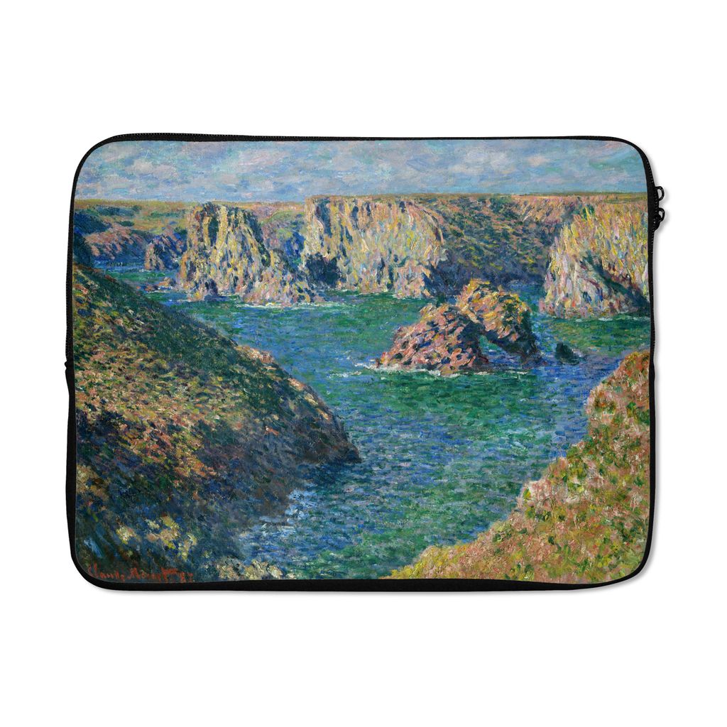 MuchoWow Laptop Hülle 17 Zoll Laptoptasche Die Klippen von Belle-Ile - Gemälde von Claude Monet - Zipper - Schutzabdeckung