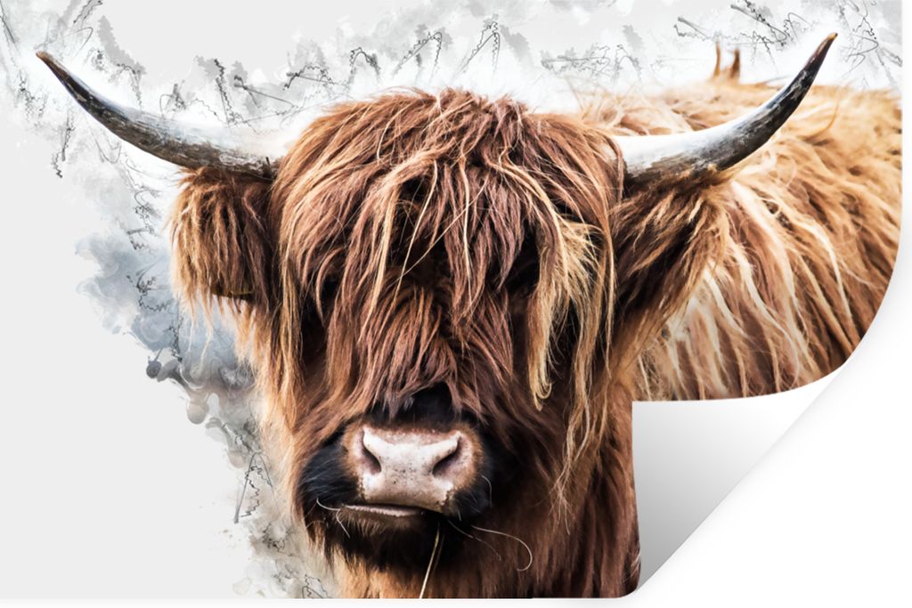 MuchoWow Wandtattoo Wandsticker Wandaufkleber Schottischer Highlander - Tiere - Rauch 60x40 cm Selbstklebend und Repositionierbar - Wierderverwen...