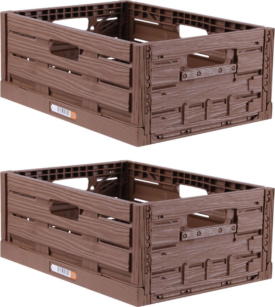 Faltbox Holzdesign 40x30x16,3cm (2er-Pack), Stapelbare Klappkiste 16L, stabil & faltbar, Einkaufskorb, Obst- & Gemüsekiste
