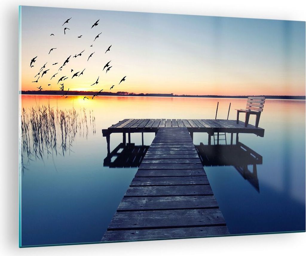 Bilder auf glas - See Brücke - 70x50cm - Glasbilder - Wandbilder - Bilder - Kunstdruck - zum Aufhängen bereit - Wanddekoration aus Glas - Glas Bi...