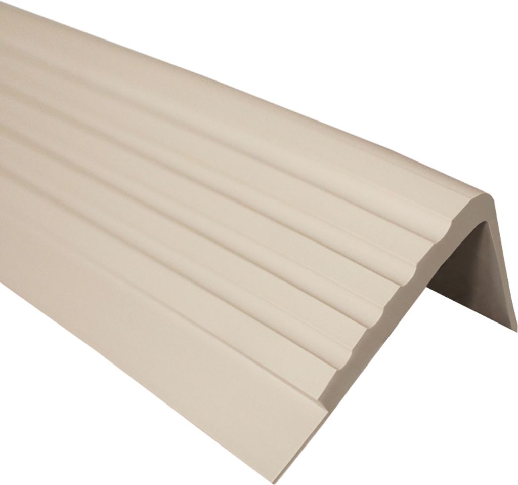 QUEST Treppenkantenprofil 50x45mm, 1.5m, Treppenprofil PVC für Treppenstufen, Treppenkantenschutz mit Rillen, Antirutsch, RO, beige
