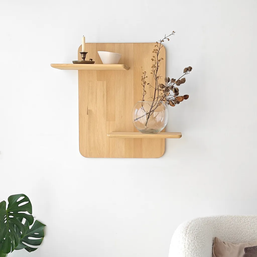 Étagère Murale Matilda pour Salon en Chêne Massif - Rangement 66 x 60 cm