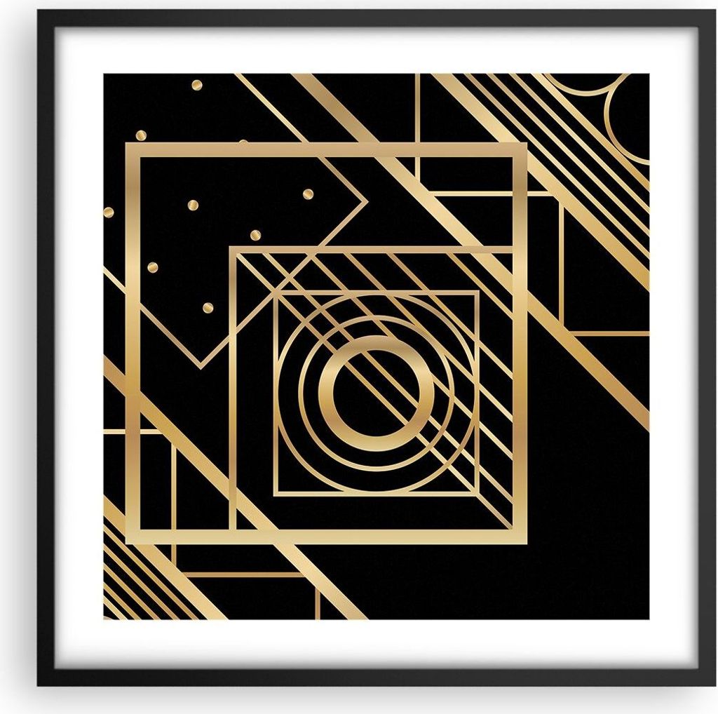 Gerahmtes Poster - Schwarzer Rahmen - Abstraktion Quadrat Gold - 50x50 cm - Wand Bild - Wanddeko - Wandbilder - Kunstposter - Wandposter - Bilderra...