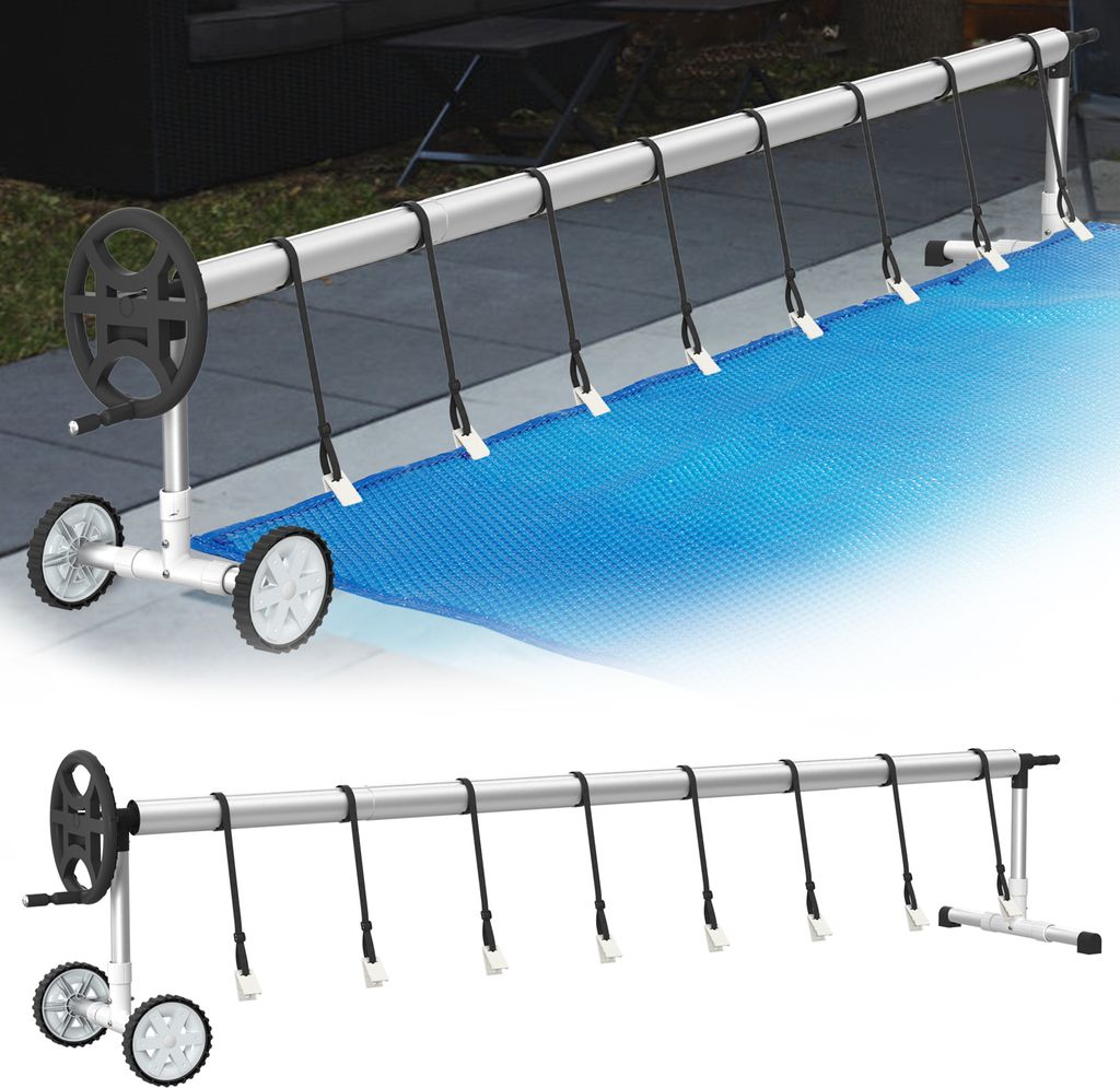 UISEBRT Pool Aufroller 3m - 5,70m Mobiles Aufrollsystem für Solar- & Poolplanen & Solarfolie Aufrollvorrichtung pool für Poolplane & Abdeckung Mi...