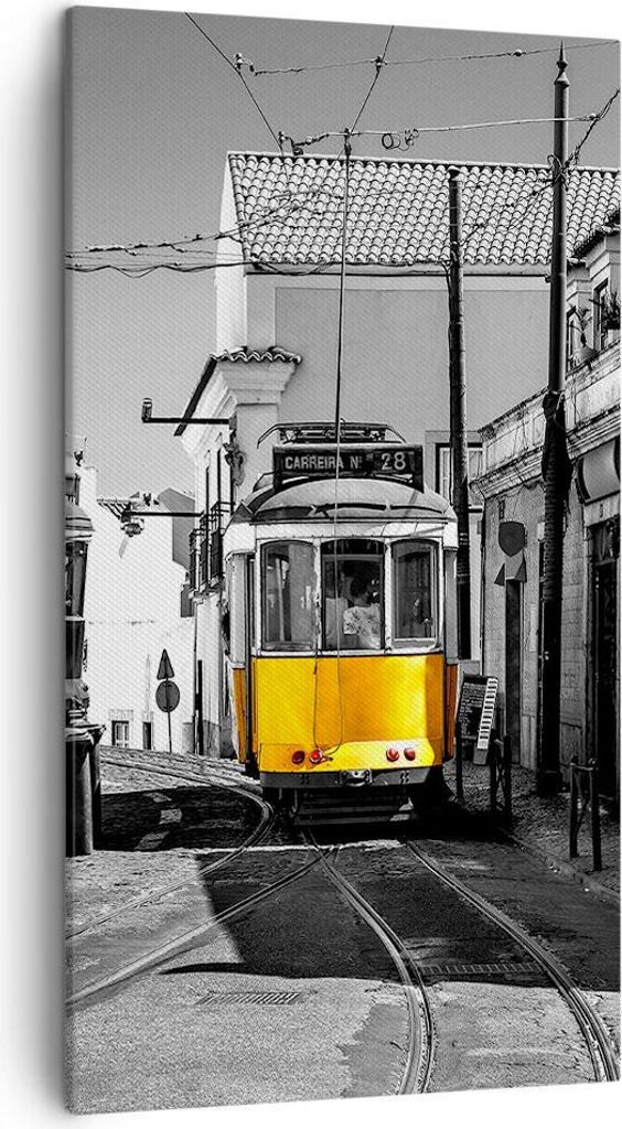 Bild auf Leinwand - Leinwandbild - Einteilig - Straßenbahn Portugal Lissabon - 45x80cm - Wand Bild - Wanddeko - Wandbilder - Leinwanddruck - Bilde...