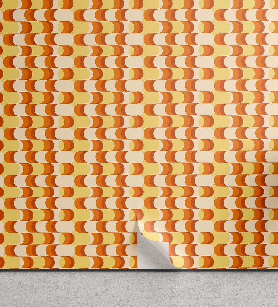 ABAKUHAUS Retro abziehbare & klebbare Tapete für Zuhause, Wellenmuster Half Moon, selbstklebendes Wohnzimmer Küchenakzent, 33 cm x 250 cm, Orange...