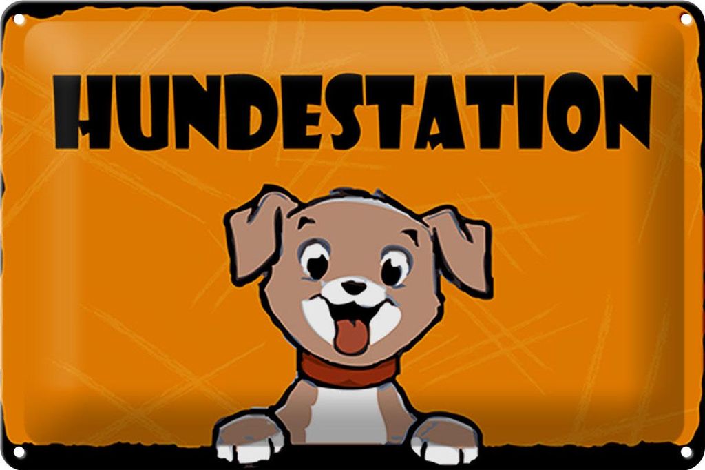 Blechschild Hinweis 30x20cm Hundestation (orange)