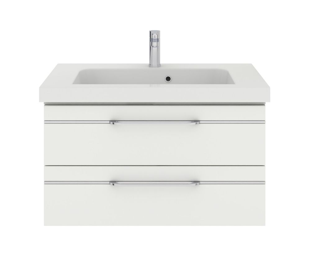 PELIPAL Balto Sprint Bad Möbel / Weiß Hochglanz, Mineralmarmor-Waschtisch + Waschtischunterschrank