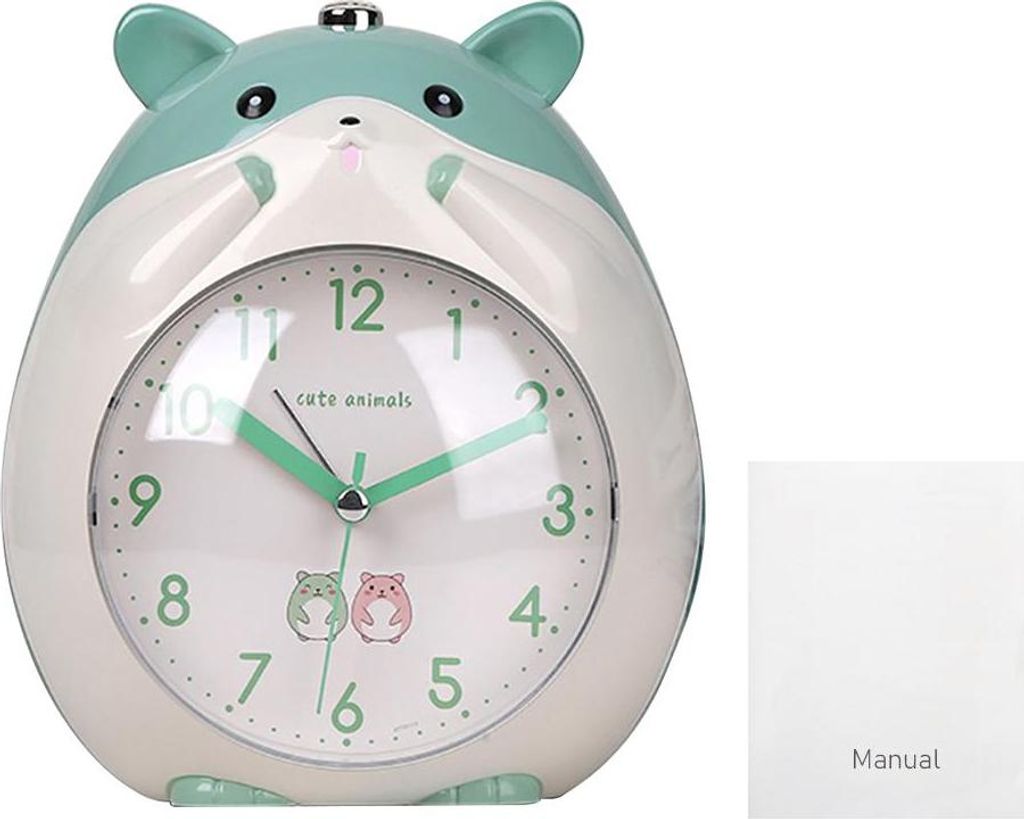 Kinderwecker mit Schlummerfunktion, Hamster-Motiv, Nachtlicht und Lernwecker für Jungen und Mädchen,Green