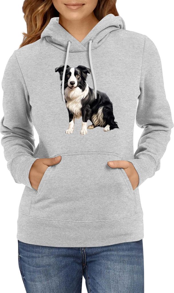 Damen Kapuzenpullover Dogs Breeds Border Collie Dog Breed 008, Lady XL / Grau