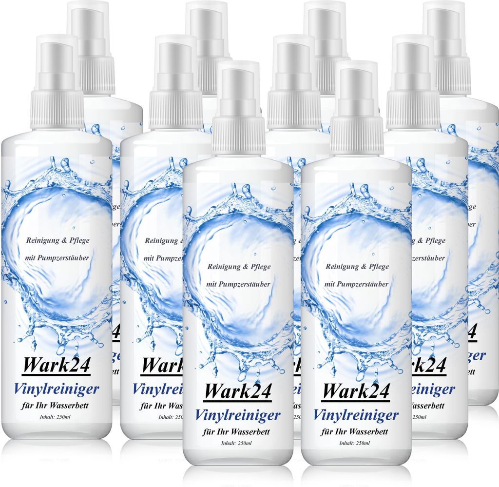 A group of ten identical spray bottles of Wark24 Vinylreiniger for waterbeds.