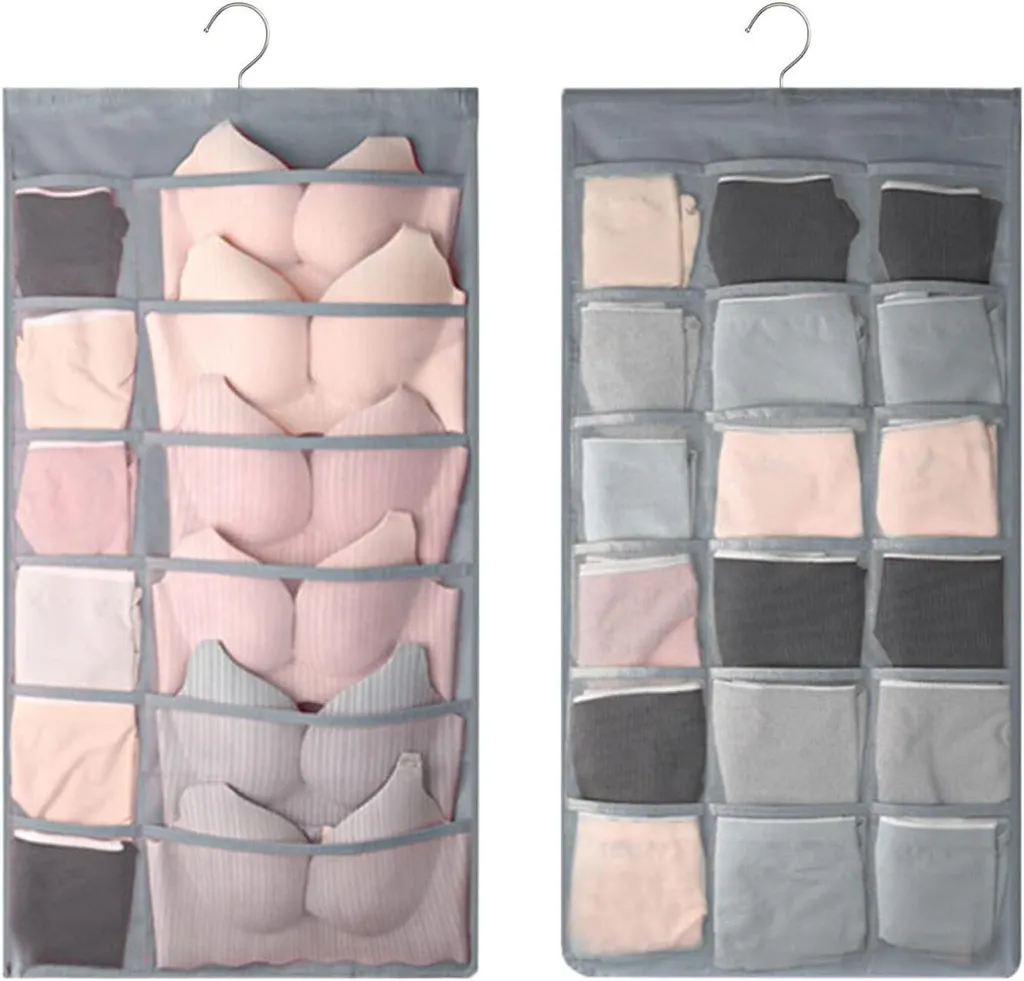 Rangement suspendu double face gris pour chaussettes et accessoires 40