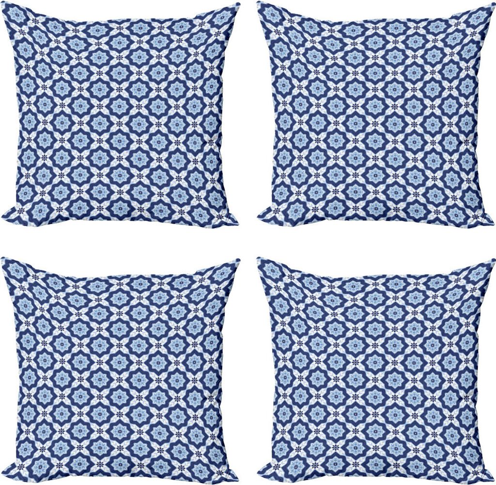 ABAKUHAUS Indigo Kissenbezug Set (4 Stück), Blumendetail, Moderner Doppelseitiger Digitaldruck, 50 cm x 50 cm, Türkis Dunkelblau